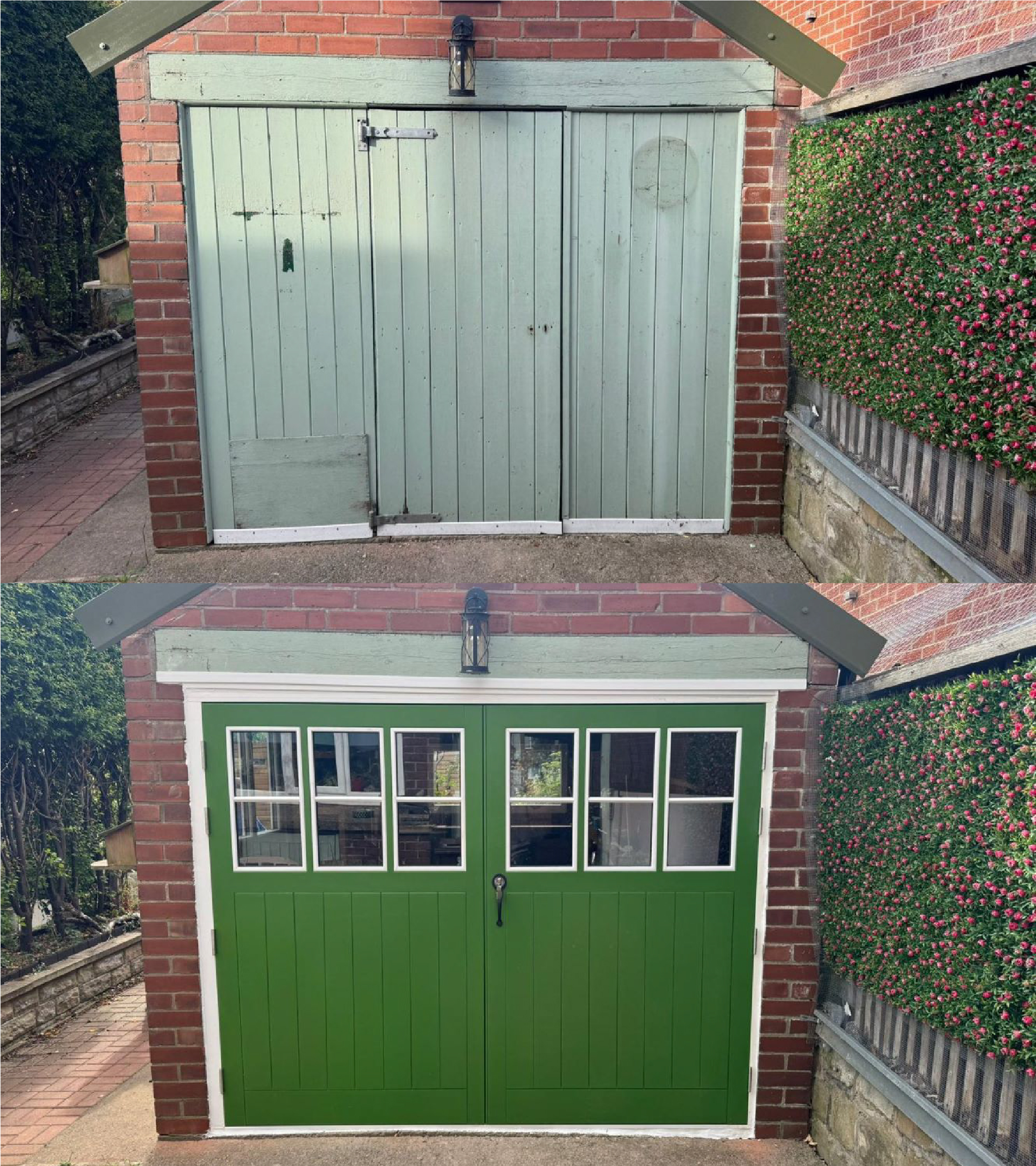 green blue timber doors